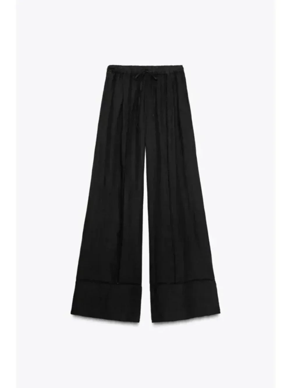 Zara ZW womens Linen Palazzo Pants trousers XS Black Wide Leg 4043/059 NWT